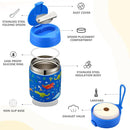 17oz Soup Thermo for Hot Food Kids Insulated Vacuum Food Jar with Stainless Steel Spoon Wide Mouth Thermo Leakproof Lunch Food Container Kids Hot Lunch Box (Blue-Dinasour) by TinyTreasures Baby Boutique