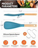 Cooking Spoon for Nonstick Cookwares, Great for Cooking and Serving Sturdy BPA-Free Matte Silicone, Wood Handle Spoon for Mixing, Scoop, and Scrape (Khaki & Turquoise, 11.4 inch) by CozyNest Decor