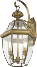 Livex Lighting 2251-01 Monterey 2 Light Outdoor Antique Brass Finish Solid Brass Wall Lantern with Clear Beveled Glass by GreenHaven Gardens