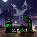 Halloween Yard Signs Outdoor Decorations，3 Pack Scary Large Witch Tombstone Cauldron Fluorescent Metal Stakes Glow in The Dark for Lawn Garden Halloween Decor (Large Witch Tombstone Cauldron) by CozyNest Decor