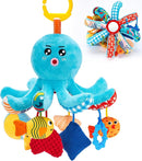 hahaland Baby Toys 0-6 Months - Car Seat Toys Octopus Toy with Pulling Cords, Squeaky, Crinkle, Rattle, Mirror, Montessori Newborn Sensory 4 Month Babies Gift Stroller Carseat Hanging Toy for Baby Gym by TinyTreasures Baby Boutique