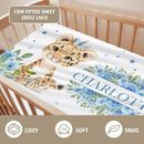 Custom Name Crib Bedding Set - Blue Floral Leopard Pattern, Personalized Nursery Bedding 3-Piece Set– Soft Blanket, Fitted Sheet, Changing Pad Cover – for Newborns Girls Nursery Gifts by TinyTreasures Baby Boutique
