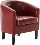 BELLEZE Accent Barrel Chair, Linen Round Chair Club Tub Sofa Corner Chair with Flared Legs and Cozy Soft Padding for Living Room Bedroom Waiting Room - Red by CozyNest Decor