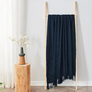 inhand Knitted Throw Blankets for Couch and Bed, Soft Cozy Knit Blanket with Tassel, Dark Blue Lightweight Decorative Blankets and Throws, Farmhouse Warm Woven Blanket for Men and Women, 60"x80" by CozyNest Decor
