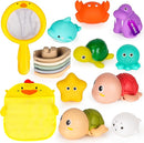 Mold-Free Baby Bath Toys Set 16 Pcs (2 Wind-Up Turtles, 7 No-Hole Sea Animals, 5 Stackable Boats, Fishing Net & Storage Bag) – BPA & Phthalate-Free, Ideal Water Table Baby Pool Toys for Kids Ages 1-3 by TinyTreasures Baby Boutique