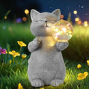 Cat Garden Statue with Solar Ball Light 7.3" Resin Cat Figurine Waterproof for Front Proch Patio Lawn Yard Balcony Decor Birthday Housewarming Gifts for Women Sister Girlfriend Grandma by GreenHaven Gardens