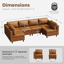 118.5" Faux Leather Modular Sectional Sofa with Storage Seat, Modern 6 Seater Couch Deep Seat with Removable Cover DIY Combination Brown by CozyNest Decor