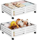 Under Bed Storage with Wheels-Large Bamboo Underbed storage Containers with Large Dust Bag Stackable Under the Bed Shoe Storage Bins for Clothes Books Bedding (2 Packs White, 23.62"L×16.54"W× 6.51"H) by CozyNest Decor