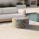 Inflatable Ottoman Stool D21 xH9 for Outdoor/Indoor Use, Water Repellent Patio Foot Rest Stool with Portable Handle,Round Pouf Ottoman Suitable for Garden,Deck and Camping - Paisley Multi by CozyNest Decor