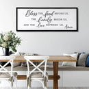 Bless the Food Before Us, the Family Beside Us, and the Love between us Framed Wall Art for Christian God Jesus Christ Prayer, 40''×15'' Positive Holy Religious Rustic Bible Verse for Dining Room by CozyNest Decor