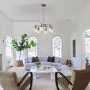 6-Light Farmhouse Brushed Nickel Chandelier,Modern Chandeliers for Dining Room Light Fixture Over Table,Adjustable Hanging Industrial Rustic Pendant Lights Kitchen Island Light with Clear Glass Shade