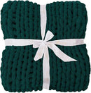 Bigacogo Chunky Knit Throw Blanket for Couch, 40x60 inches, 100% Hand Knitted with Thick Jumbo Chenille Yarn, Cozy Soft Large Rope Knot Cable Crochet Blankets for Sofa Bed Living Room, Dark Green by CozyNest Decor