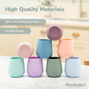 WeeSprout Silicone Baby Training Cups - Set of 2 Soft Silicone Cups - 2 oz Open Cup for Baby 6+ Months - Non-Slip Grip, Weighted Base - Gentle on Gums & Teeth (Matte Blue & Matte Green) by TinyTreasures Baby Boutique