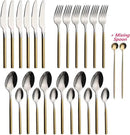 24 Piece Silverware Set For 6 Gold Handle Heavy duty 18/10 Stainless Steel Flatware Set Modern Design Knife/Fork/Spoon Mirror Polished Dishwasher Safe Cutlery Set with Gifts by CozyNest Decor