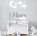 Custom Name with Moon Clouds and Stars - Nursery Baby Name Wall Art - Wall Decal for Nursery Bedroom playroom Decoration (Wide 20x20inch Height) by TinyTreasures Baby Boutique