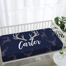 Personalized Baby Crib Bedding Set, 5-Piece Navy Deer Design Baby Crib Sets with Custom Name, Toddler Double Layer Blanket Fitted Sheets Changing Pad Cover Rug Wall Art Set, Charming Nursery Decor by TinyTreasures Baby Boutique