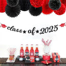 Red Black Party-Decoration Graduation Banner - 14pcs Kits Cap Garland Streamers, Paper Tissue Pom Poms Flowers Fans Honeycomb,Class Of 2025 College High School Grad Decor Hugfond by CozyNest Decor