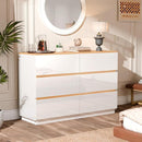VINGLI White Dresser High Gloss Chest of Drawers, 6 Drawer Dresser for Bedroom, Modern Dressers Wood, Brown Top, 47.2" W x 15.75" D x 31.5" H by TinyTreasures Baby Boutique