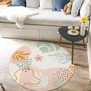 Lahome Pink Round Area Rug - 4Ft Washable Non-Slip Small Circle Boho Throw for Bedroom, Low-Pile Soft Cute Nursery Girls Room, Botanical Print Indoor for Dorm Bathroom by TinyTreasures Baby Boutique