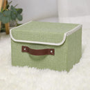 ANMINY 4PCS Storage Bins with Lid PU Leather Handles Storage Boxes PP Plastic Board Decorative Foldable Lidded Cotton Linen Fabric Home Cubes Baskets Closet Organizer Containers - Green, Large Size by TinyTreasures Baby Boutique
