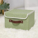 ANMINY 4PCS Storage Bins with Lid PU Leather Handles Storage Boxes PP Plastic Board Decorative Foldable Lidded Cotton Linen Fabric Home Cubes Baskets Closet Organizer Containers - Green, Large Size by CozyNest Decor