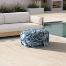Inflatable Ottoman Stool D21 xH9 for Outdoor/Indoor Use, Water Repellent Patio Foot Rest Stool with Portable Handle,Round Pouf Ottoman Suitable for Garden,Deck and Camping - Leaves Ink Blue by CozyNest Decor