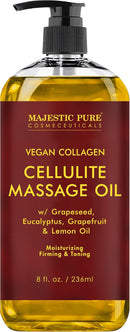 Majestic Pure Anti Cellulite Massage Oil for Massage Therapy - Refreshing, and Relaxing - Natural Oils with Vegan Collagen, Stem Cells & Cellulite Cream - All Skin Types - Men and Women - 8 fl oz by CozyNest Decor
