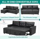 Naomi Home Jenny Sectional Sofa Sleeper with Storage Chaise, Tufted Pull Out Couch with Storage, L-Shaped Reversible Sleeper Sofa with Storage, Black,Air Leather by CozyNest Decor