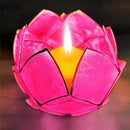 Blooming Lotus Capiz Shell Tealight Candle Holder, Handcrafted Decorative Tea Light Candleholder with Translucent Flower Petals for Ambient Illumination and Natural Elegance, Fuchsia by CozyNest Decor