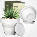 8 Inch Plant Pots with Drainage Hole - Lightweight Flower Pots for Herbs and Flowers - Home Decor Plastic Planters for Indoor Outdoor Plants- Pack of 6 (White, 8 inch) by GreenHaven Gardens