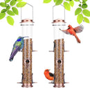 MIXXIDEA 2PK Metal Wild Bird Feeder Squirrel Proof for Outside Hanging - 6 Port Tube Transparent Finch Feeder With Steel Hanger (Antique Copper) by CozyNest Decor