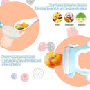 Baby Fruit Food Feeder - Silicone Nibble Tray Combo - Breastmilk Popsicle Mold for Cooling Relief, BPA Free Mesh Feeder for Infant Self Feeding (Monkey Blue + Pineapple) by TinyTreasures Baby Boutique