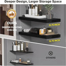 Floating Shelf, Set of 2 Wall Shelf, 24 in W x 12.75 in D x 2 in H Wooden Floating Wall Shelf with Invisible Brackets for Living Room/Bedroom/Bathroom/Kitchen Storage and Decor, Black by CozyNest Decor