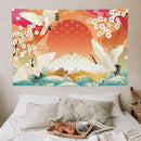 HZOHNAGO Japanese Tapestry Cherry Blossom Crane Sea Wave Fuji Mountain Red Sun Pattern Printed Wall Tapestry Painting Wall Hanging for Bedroom Living Room Dorm 60" W x 40" H by CozyNest Decor