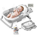 Collapsible Baby Bathtub for Newborns to Toddler with Real-time Temp Monitor & Floating Cushion,Portable Travel Tub for 0-36 Month, Foldable Baby Bath Tub for Infants Boy (Grey) by TinyTreasures Baby Boutique