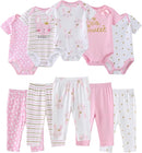 Baby Bodysuit and Pant Set 10-pcs Cotton Soft Newborn Boy Girl Clothes Outfits by TinyTreasures Baby Boutique