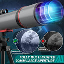 Aurosports Telescope for Adults High Powered - 90mm Aperture 600mm Refractor Telescope for Kids & Beginners -Portable Travel Telescope with Phone Adapter Tripod Wireless Remote & Carry Bag by TinyTreasures Baby Boutique