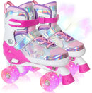 Nattork Kids Roller Skates for Girls Boys Kids, 4 Sizes Adjustable Quad Skates Butterfly and Flower with All Light up Wheels - Birthday Gift for Indoor Outdoor Sports by TinyTreasures Baby Boutique