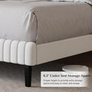 Queen Size Bed Frame with Headboard, Velvet Upholstered Platform Bed with Vertical Channel Tufted Design, No Box Spring Required, Easy Assembly, White by CozyNest Decor