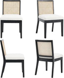 VESCASA Upholstered Dining Chairs with Square Rattan Back, Armless Padded Sherpa Fleece Cushion Dining Chairs with Wood Legs for Dining Room, Kitchen, Set of 4, Black Frame by CozyNest Decor