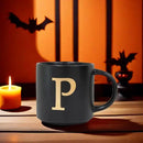 COLLECTIVE HOME - Monogram Ceramic Mugs, 15 oz Golden Initial Black Coffee Cups, Elegant Alphabet Tea Mugs, Elegant Personalized Mug with Gift Box, Unique Mug with Double Side Capital Lette (P) by CozyNest Decor