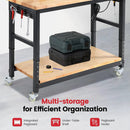 Workbench for Garage with Wheels 60 x 22 Inch Heavy Duty Rubberwood Tabletop Work Table with Under Table Shelf, Pegboard, Power Outlets for Woodworking Shop Home Office by GreenHaven Gardens