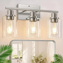 3-Light Bathroom Light Fixtures, Brushed Nickel Vanity Lights with Clear Glass Shades, Modern Bathroom Wall Lamp for Mirror Living Room Cabinet Bedroom Porch by CozyNest Decor