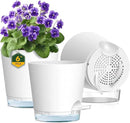 6 inch Self Watering Pots for Indoor Outdoor Plants, 3 Pack Flower Plant Pots with Drainage Holes and Clear Reservoirs, Visible Water Level, Plastic Planters with Wicking Rope, White by GreenHaven Gardens