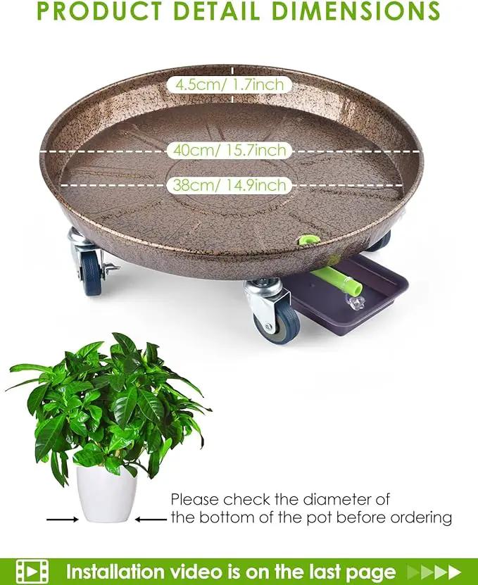PACETAP 2Pack 15.7'' Large Plant Stand with Lockable Wheels, Heavy-Duty Plant Caddy with Casters for Indoor and Outdoor, Round Rolling Plant Stands Garden Pot Mover to Carry Potted Flower Pot, photo 2 of 6