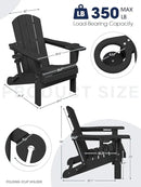 KINGYES Folding Adirondack Chair Set of 2, Dual Cup Holders & All-Weather HDPE, Wood-Like Patio Chair for Backyard, Camping, Pool & Fire Pit, Black by GreenHaven Gardens