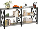 LVB Industrial Entryway Table, Farmhouse Rustic Console Table Behind Couch, Long Metal Wooden Sofa Table with Storage Shelf, Modern Foyer Hallway for Living Room Bedroom, Light Grey Oak, 63 in by CozyNest Decor