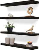 24 Inch Floating Shelves for Wall Rustic Brown Wood Wall Shelves for Bedroom Set of 4 by CozyNest Decor