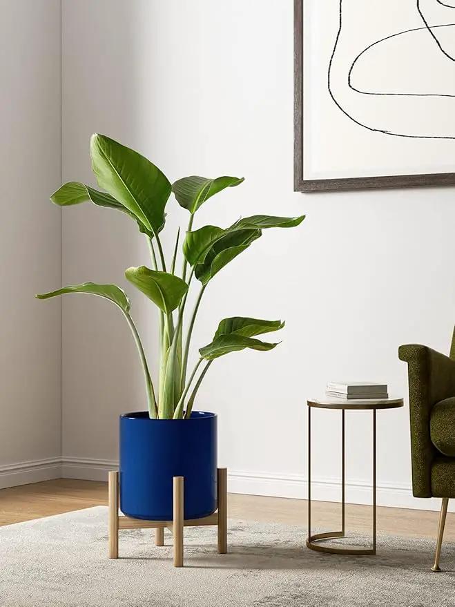 LE TAUCI Ceramic Plant Pots Indoor, 10+8+6 Inch Planters for Indoor Plants, Mid-Century Modern Flower Pots with Drainage Hole and Plug, Cylinder Round Planters, Set of 3, Sapphire Blue, photo 3 of 7