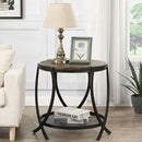 ASYA Industrial Round End Table with Storage Shelf, 2-Tier Side Table for Living Room, Adjustable Feet & lmitation Wood Grain Surface, Rustic Brown by CozyNest Decor